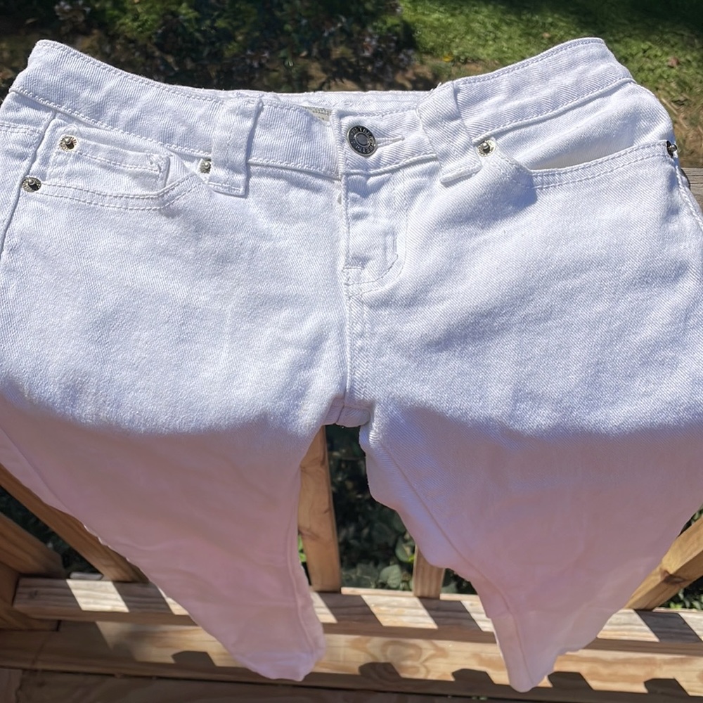 🤍 Wet Seal White Denim Skinny Jeans Pockets 🤍 stretch raw edge hem - Picture 5 of 5